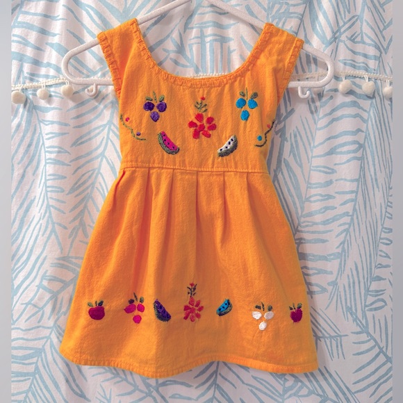 Other - Adorable Hand Embroidered Girl’s Mexican Otomi Dress in Marigold